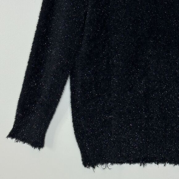 Sandrine Rose Eyelash Metallic Sparkle Sweater Black Women Large NWT Super Soft - Picture 8 of 11